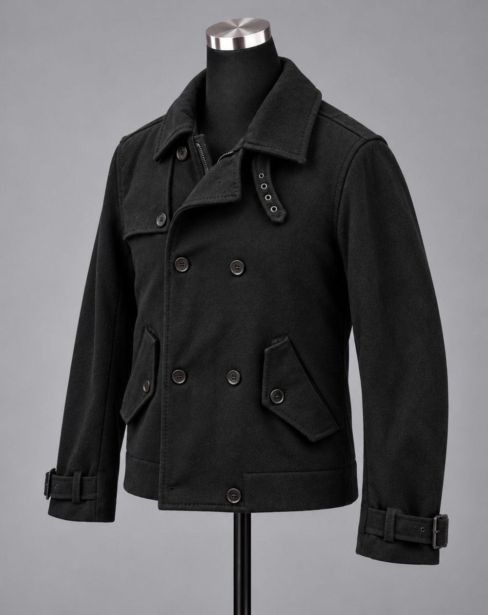 H&M Mens Black Double Breasted Military Peacoat Jacket 36R (Size Small approx)